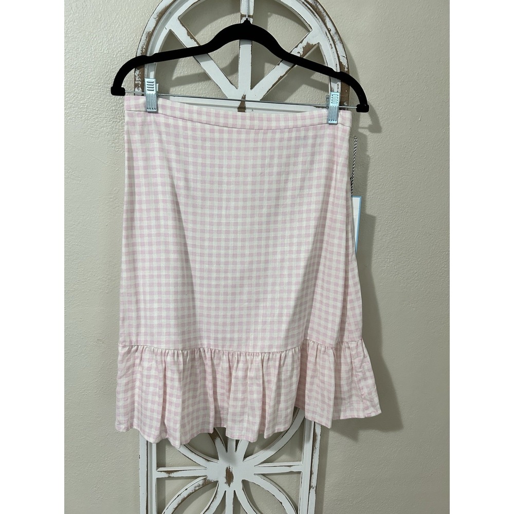 Draper James RSVP Size 6 Pink Gingham Print Tiered Skirt Linen Blend *081